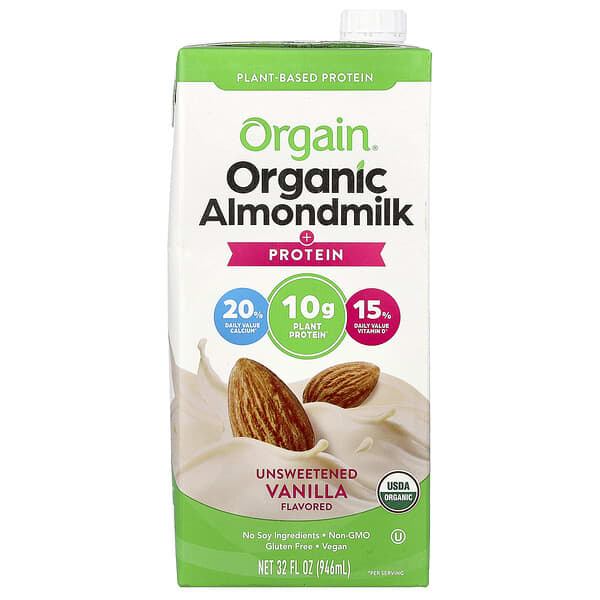 Organic Almondmilk + Protein, Plant-Based, Unsweetened Vanilla, 32 fl oz (946 ml)