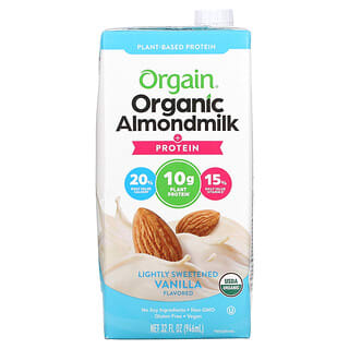 Orgain, À Base de Plantas, Leite de Amêndoa Orgânico + Proteína, Baunilha Levemente Adoçada, 946 ml (32 fl oz)