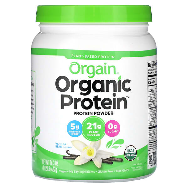 Orgain, Organic Protein Powder, Plant Based, Vanilla Bean, 1.02 lb (462) g