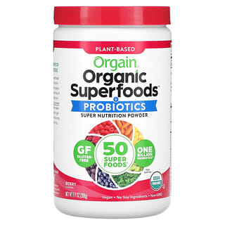 Orgain, Organic Superfoods +مسحوق بروبيوتيك فائق القيمة الغذائية، بنكهة التوت، 9.9 أونصات (280 جم)