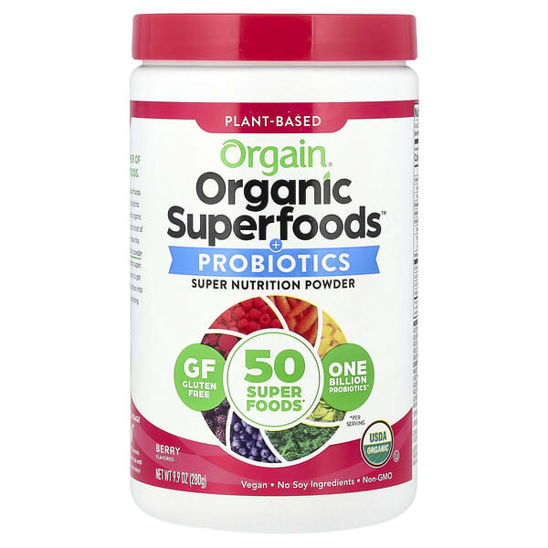 Orgain, 有機 Superfood™ + 益生菌超級營養粉，漿果味，9.9 盎司（280 克）