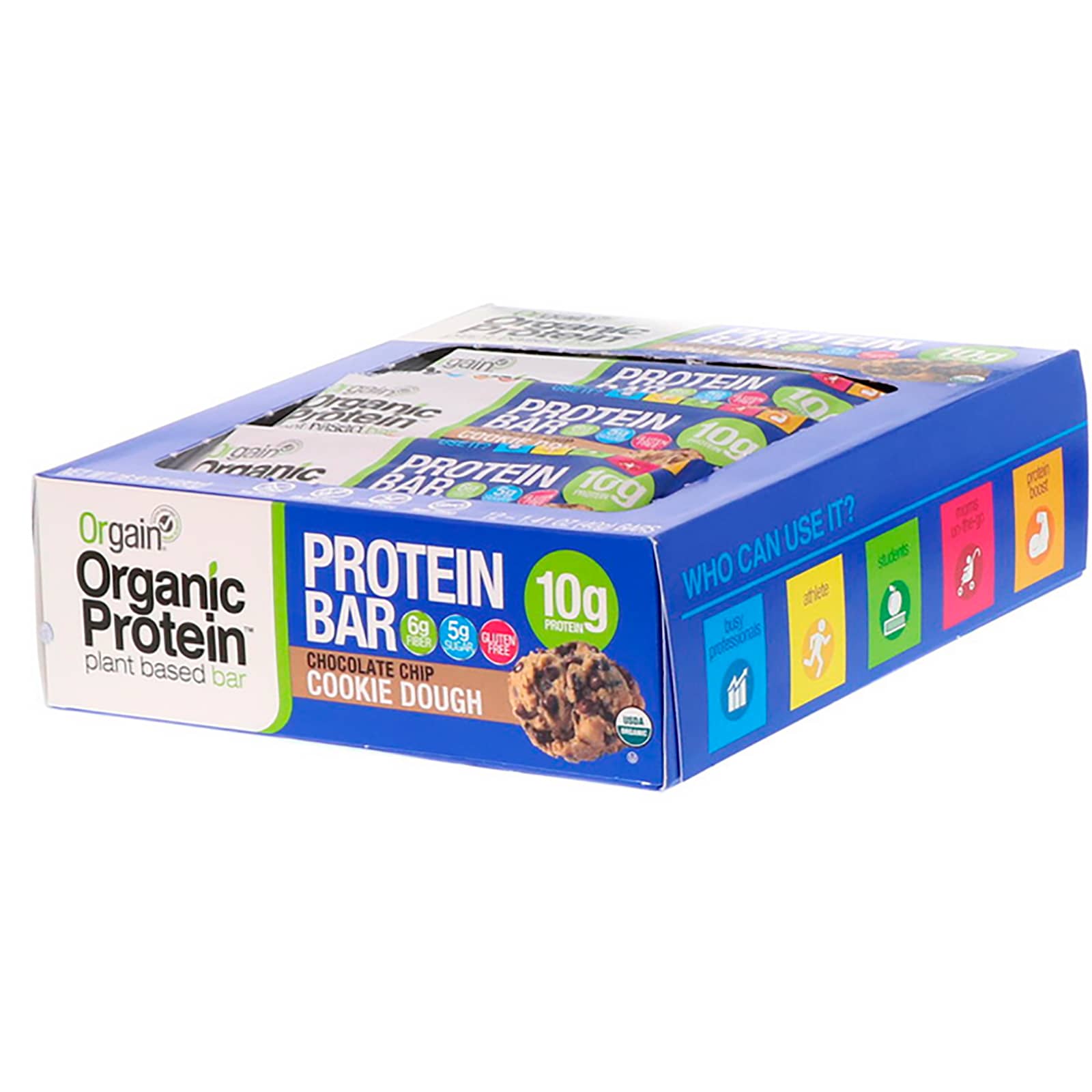 Orgain, Organic PlantBased Protein Bar, Chocolate Chip Cookie Dough