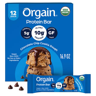 Orgain, Barritas proteicas, Masa de galleta con chips de chocolate, 14 barritas, 40 g (1,41 oz) cada una