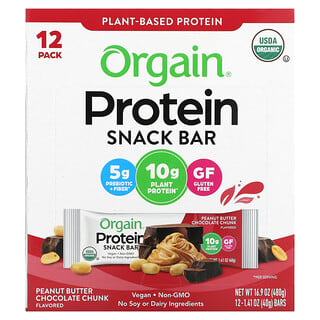 Orgain, لوح البروتين بالأساس النباتي, رقائق الشوكولا بزبدة الفول السوداني, 12 لوح , 1.41 أونصة (40 غ) لكل لوح