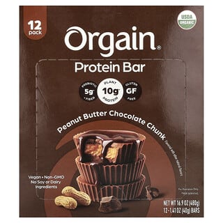 Orgain, Protein Bar, Peanut Butter Chocolate Chunk, 12 Bars, 1.41 oz (40 g) Each