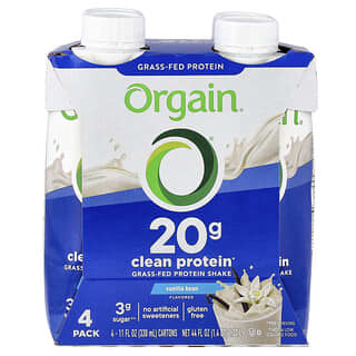 Orgain, Čistý proteinový koktejl, vanilkové lusky, 4 balení, každý 11 fl oz (330 ml)