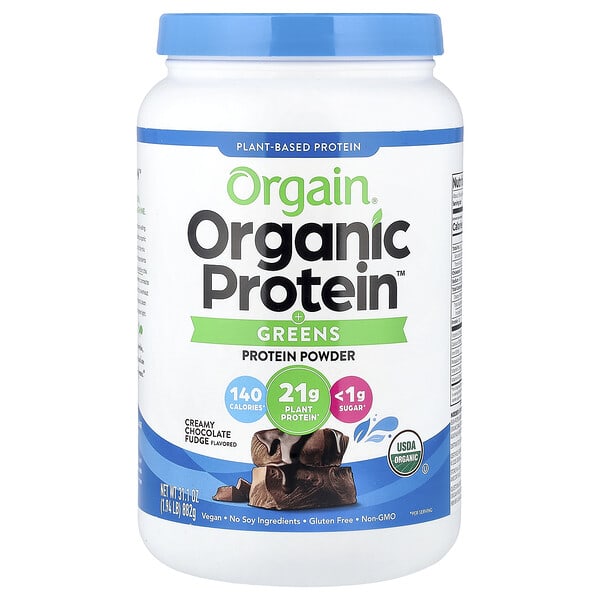Orgain, Organic Protein™ + Greens Protein Powder, Plant-Based, Creamy Chocolate Fudge, 1.94 lbs (882