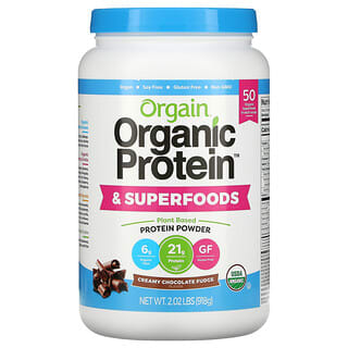Orgain, Organic Protein（オーガニックプロテイン）＆スーパーフードパウダー、植物性、クリーミーチョコレートファッジ、918g（2.02ポンド）