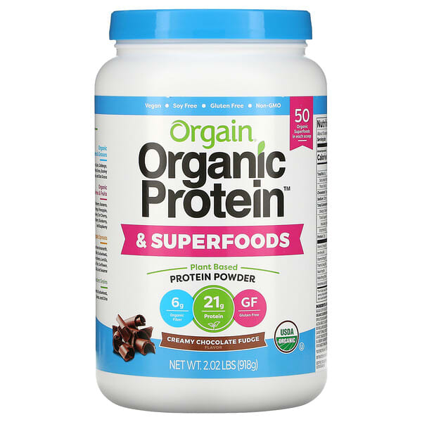 أورغين‏, مسحوق Organic Protein وأطعمة فائقة القيمة الغذائية، نباتي، فدج بالشيكولاتة والكريمة، 2.02 رطل (918 جم)