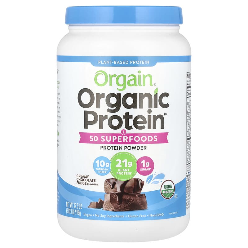 Organic Protein（オーガニックプロテイン）＆スーパーフードパウダー、植物性、クリーミーチョコレートファッジ、918g（2.02ポンド）