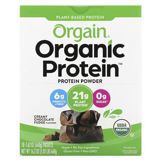 Orgain, Organic Protein（オーガニックプロテイン）パウダー、クリーミー チョコレートファッジ風味、46g（1.62オンス）