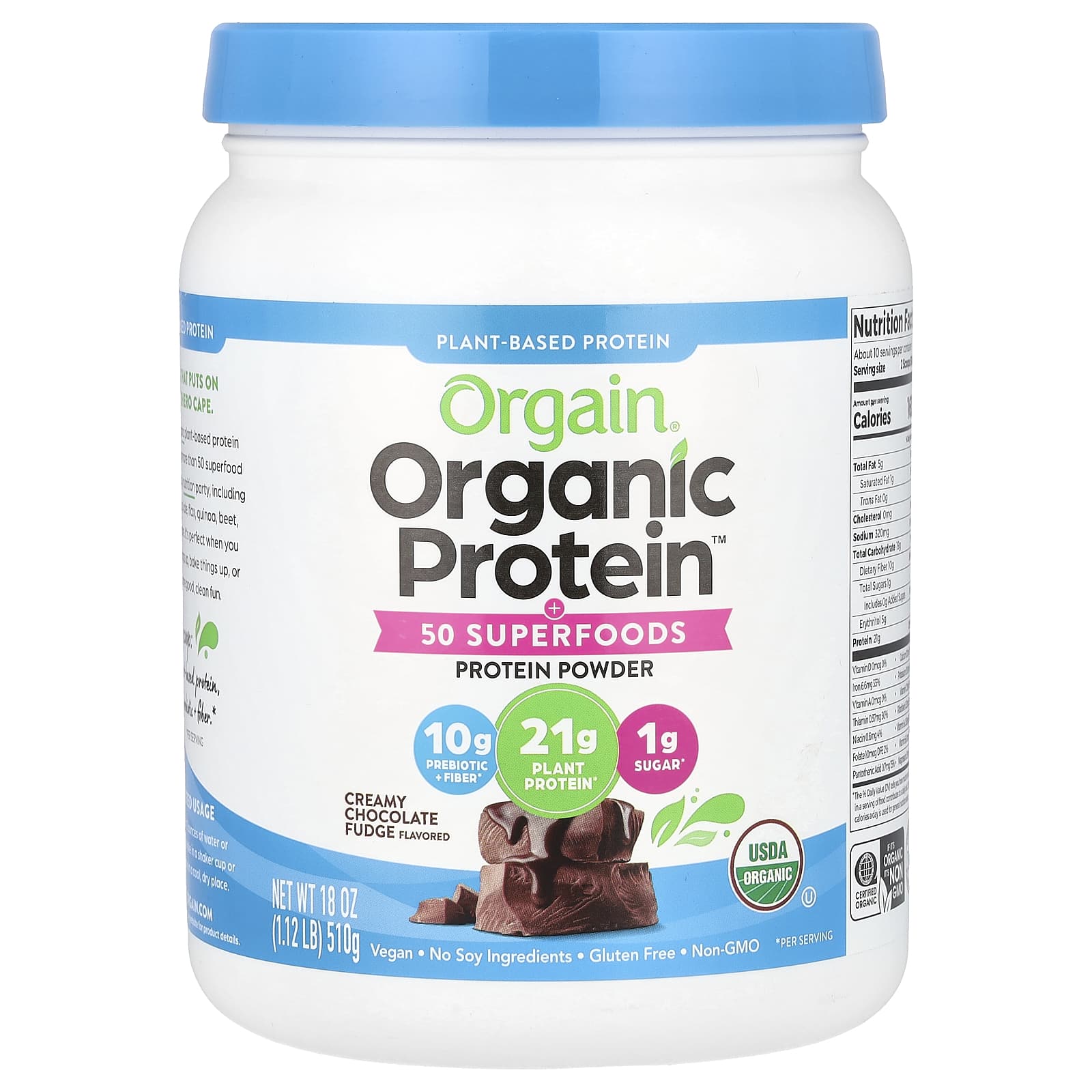 Orgain, Organic Protein Powder + 50 Superfoods, Creamy Chocolate Fudge ...