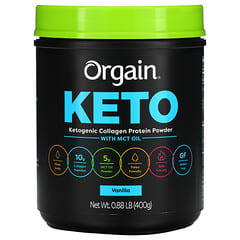 Orgain, Cetogénico, Proteína de colágeno cetogénico con aceite de MCT, Vainilla, 400 g (0,88 lb)