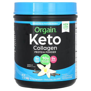 Orgain, Proteína cetogénica con colágeno en polvo, Vaina de vainilla, 400 g (14,1 oz)