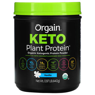 Orgain, Keto, Proteína vegetal orgánica en polvo con aceites de coco y aguacate, Vainilla, 440 g (0,97 lb)