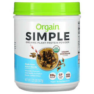 Orgain, Poudre de protéines végétales biologique simple, Chocolat crémeux, 567 g