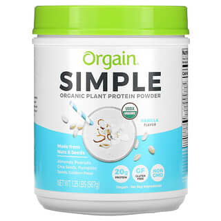 Orgain, Poudre de protéines végétales biologiques, simple, vanille, 567 g