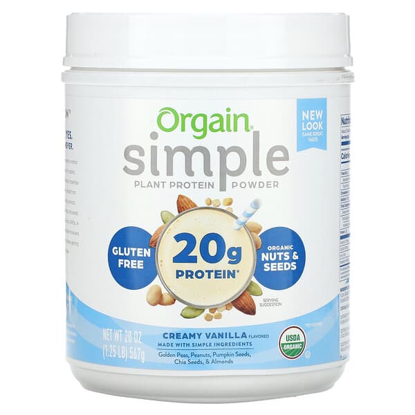 Orgain, Simple, Plant Protein Powder, Creamy Vanilla, 1.25 lb (567 g)