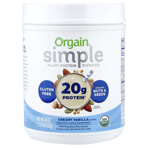 Orgain, Simple, Plant Protein Powder, Creamy Vanilla, 1.25 lb (567 g)