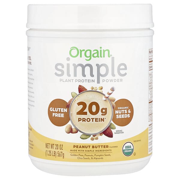 Orgain Simple, Plant Protein Powder, Peanut Butter, 20 oz (567 g)