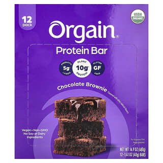 Orgain, Protein Snack Bar, Choklad Brownie, 12 barer, 1.41 oz (40 g) vardera