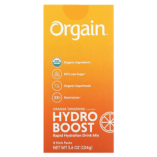 Orgain, Mélange pour boisson à hydratation rapide Hydro Boost, Orange tangerine, 8 sachets en sticks, 13 g chacun