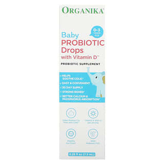 Organika, Gouttes probiotiques pour bébés avec vitamine D, 0-3 ans, 7,5 ml