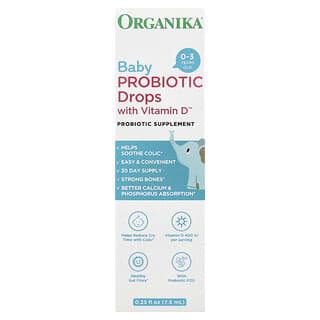 Organika, Gotas probióticas para bebés con vitamina D, 0-3 años`` 7,5 ml (0,25 oz. Líq.)