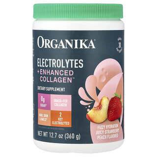 Organika, Eletrólitos + Enhanced Collagen™, Morango Suculento e Pêssego, 360 g (12,7 oz)