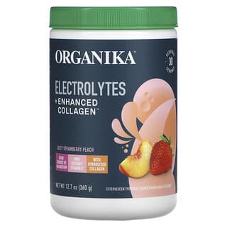 Organika, Electrolitos y colágeno mejorado, Fresa y melocotón jugosos`` 360 g (12,7 oz)