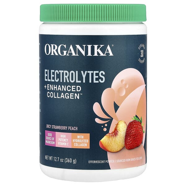 Organika, 電解質+強化膠原蛋白™，多汁草莓/桃子味，12.7 盎司（360 克）