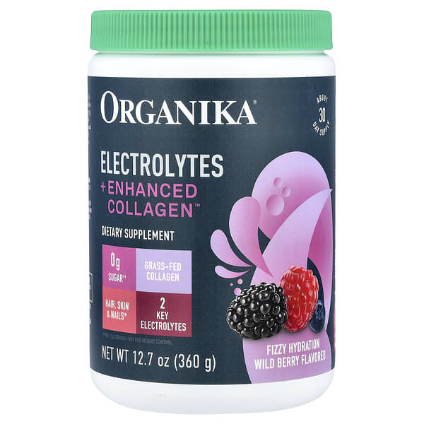 Organika, 電解質+強化膠原蛋白，野生漿果味，12.7 盎司（360 克）