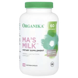 Organika, MA's Milk, травяная поддержка лактации, 120 растительных капсул