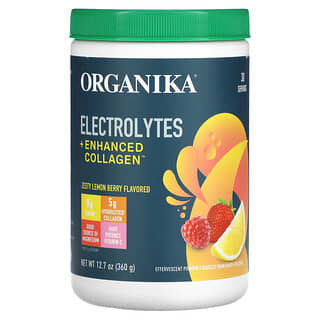 Organika, Electrolitos y colágeno mejorado, Baya de limón sabrosa`` 360 g (12,7 oz)