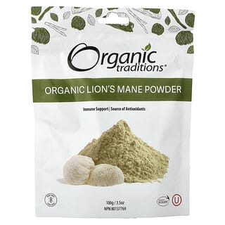 Organic Traditions, Βιολογική σκόνη χαίτης λιονταριού, 100 γρ.