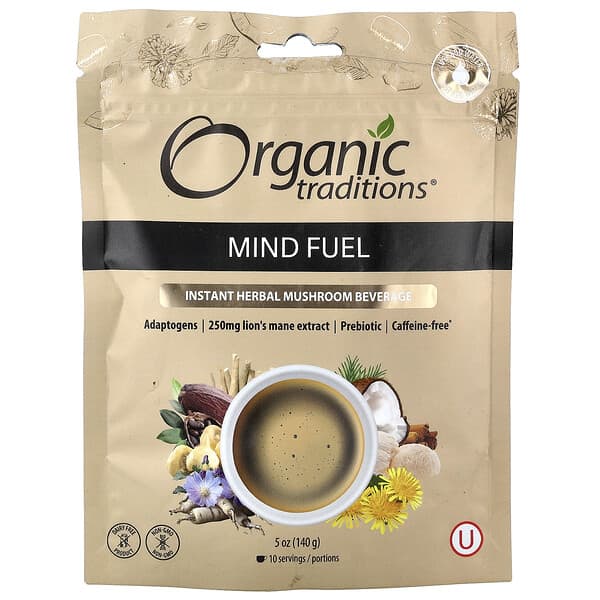 Instant Herbal Mushroom Beverage, Mind Fuel, Caffeine Free, 5 oz (140 g)