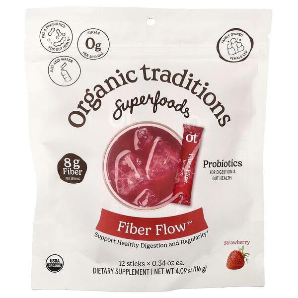 Organic Traditions, Fiber Flow™, Strawberry, 12 Sticks, 0.34 oz (9.7 g) Each — product photo 1