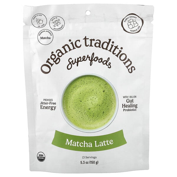 Organic Traditions, 프로바이오틱스 함유 말차 라떼, 150g(5.3oz)