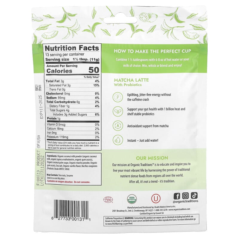 プロバイオティクス配合抹茶ラテ、150g（5.3オンス）