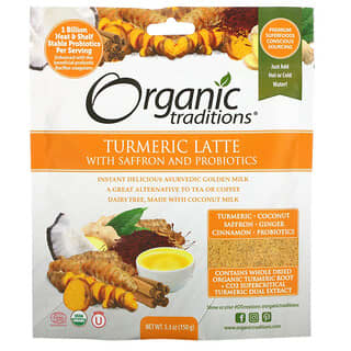Organic Traditions, Латте из куркумы с шафраном и пробиотиками, 150 г (5,3 унции)