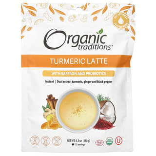 Organic Traditions, Latte au curcuma, au safran et aux probiotiques, 150 g