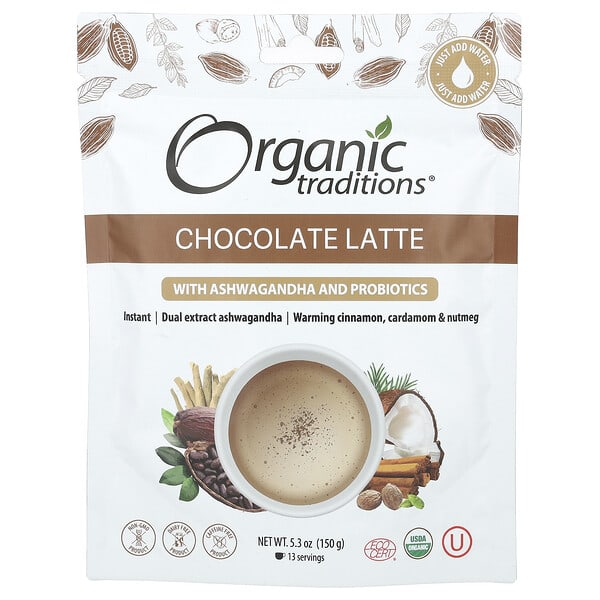 Organic Traditions, 巧克力拿鐵，含南非醉茄和益生菌，5.3 盎司（150 克）