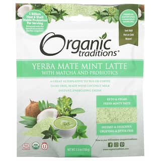 Organic Traditions‏, Yerba Mate Mint Latte with Matcha and Probiotics, 5.3 oz (150 g)