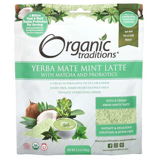 Organic Traditions, Yerba Mate Mint Latte with Matcha and Probiotics, 5.3 oz (150 g)