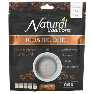 Organic Traditions, قهوة تعزيز التركيز، مزيج قوة سريعة التحضير بالفطر، 5 أونصات (140 جم)
