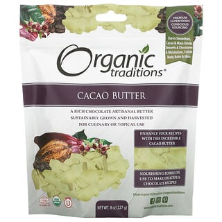 Organic Traditions, Manteiga de Cacau, 227 g (8 oz)