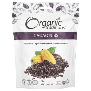 Organic Traditions, Trocitos de cacao, Sin endulzar, 227 g (8 oz)