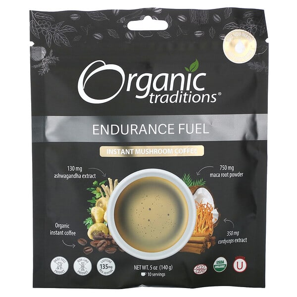Organic Traditions, Instant Mushroom Coffee, Endurance Fuel, 5 oz (140 g)