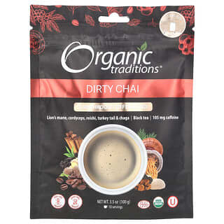 Organic Traditions, 5 重蘑菇咖啡粉，特色印度茶，3.5 盎司（100 克）