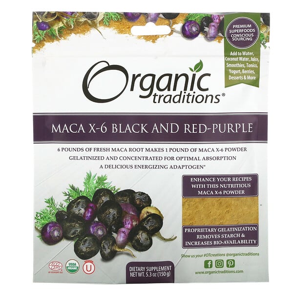 Organic Traditions, Maca X-6 negra y rojo-púrpura, 150 g (5,3 oz)